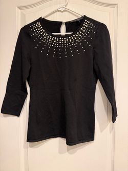 White House Black Market Pearl Embellished Top