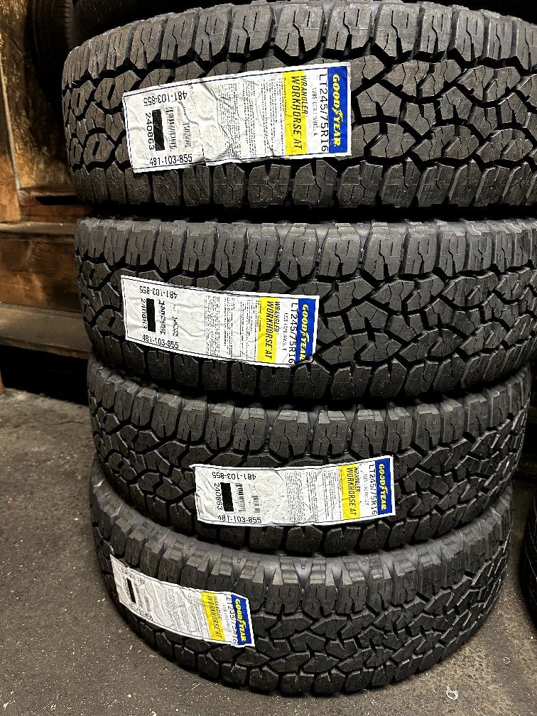 LT245/75/16 Goodyear Wrangler Workhorse All Terrain! Price includes  installed, balanced, and 50k mile warranty! for Sale in Los Angeles, CA -  OfferUp