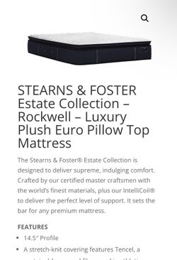 Sterns&Foster Estate Luxury Plush Euro Pillow Top King Size New! Big Sale Going On Now! 🤩