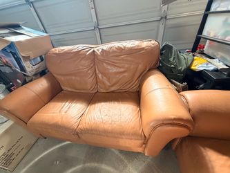 Brown Leather Loveseat Sofa(FREE)