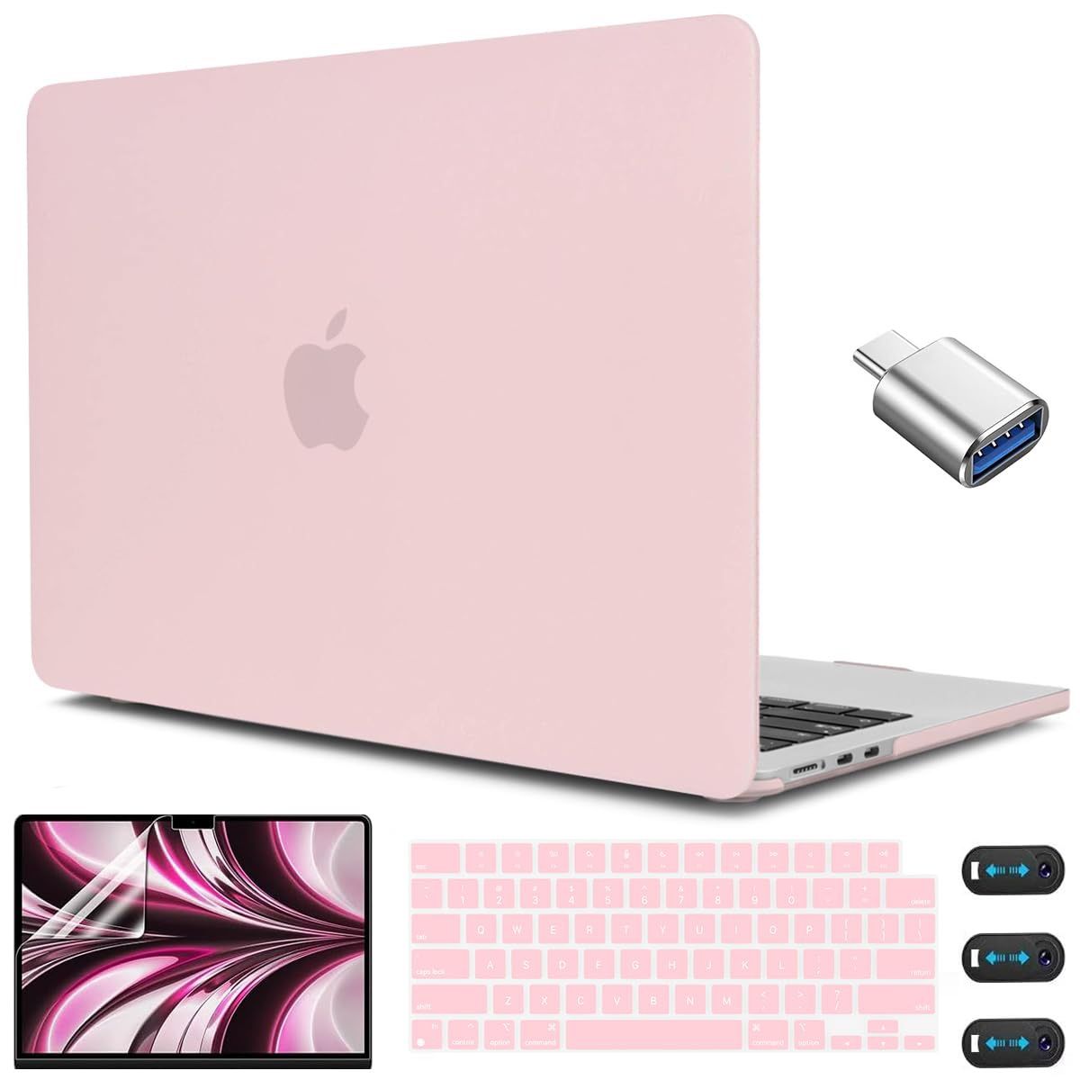 MacBook Air 13.6 M4 M3 M2 Case 2025 2024 2022 Release, Plastic Hard Shell & Keyboard Cover & USB Adapter For MacBook Air 13.6 Inch A3240 A3113 A2681,