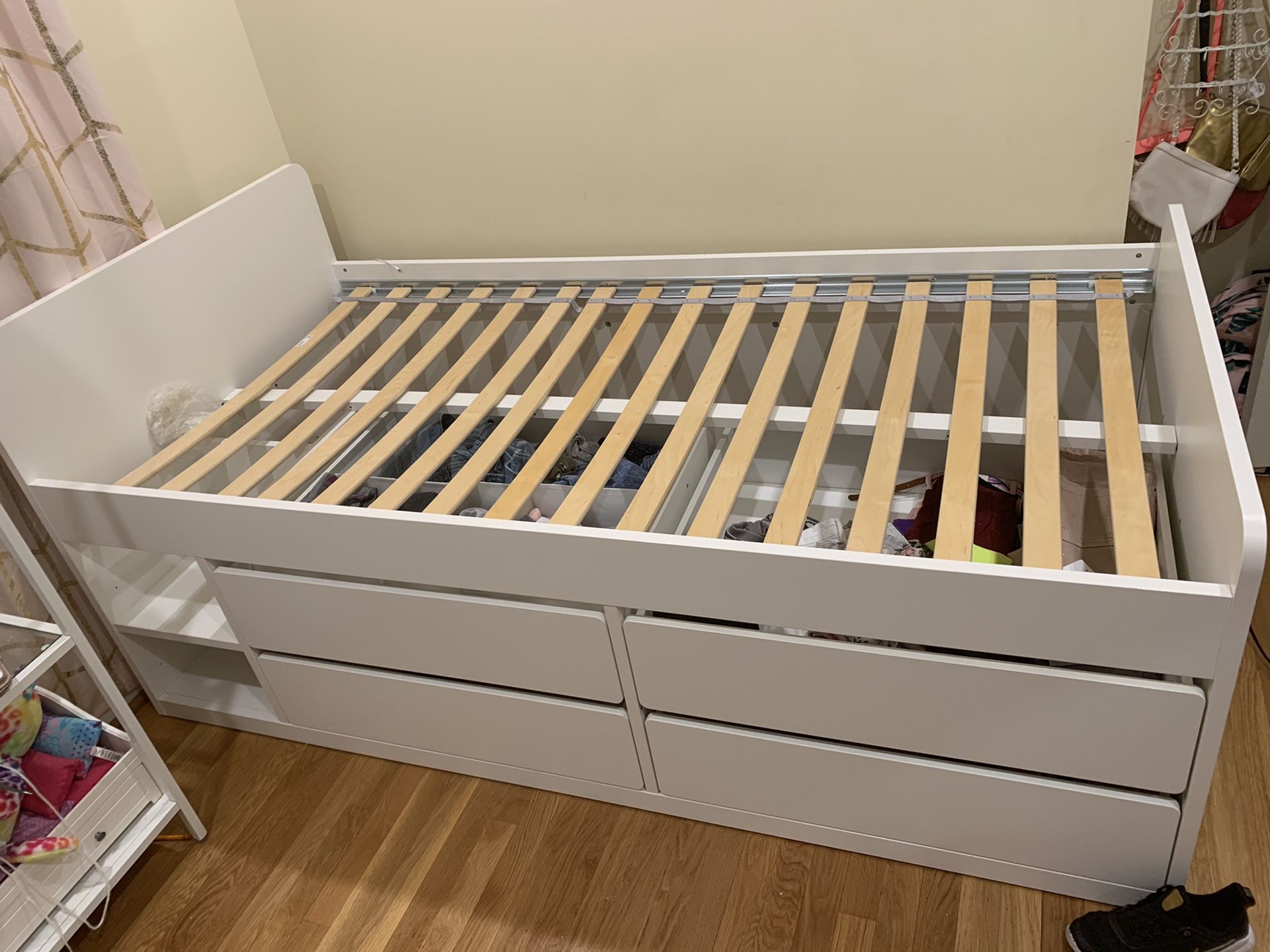 White twin bed frame storage