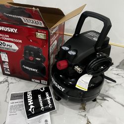 Husky 3 Gal. 120 PSI Portable Electric Oil-Free Light Duty Pancake Air Compressor with Fold Down Han...