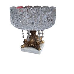 Hand cut crystal,brass & marble decorative bowl.
