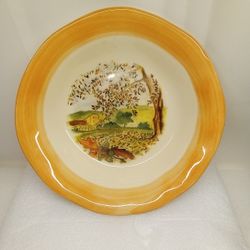 CERAMICHE TADINATE 10" Pasta Soup Salad Bowl Peach Rim Autumn Italy Farm Scene