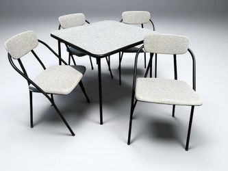 1957 Hamilton Cosco Stylaire Bridge Set: Atomic Era Black & White Card Table and Chairs