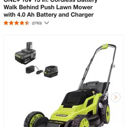 RYOBI ONE+ 18V 13 in. Cordless Battery Walk Behind Push Lawn Mower with 4.0 Ah Battery and Charger