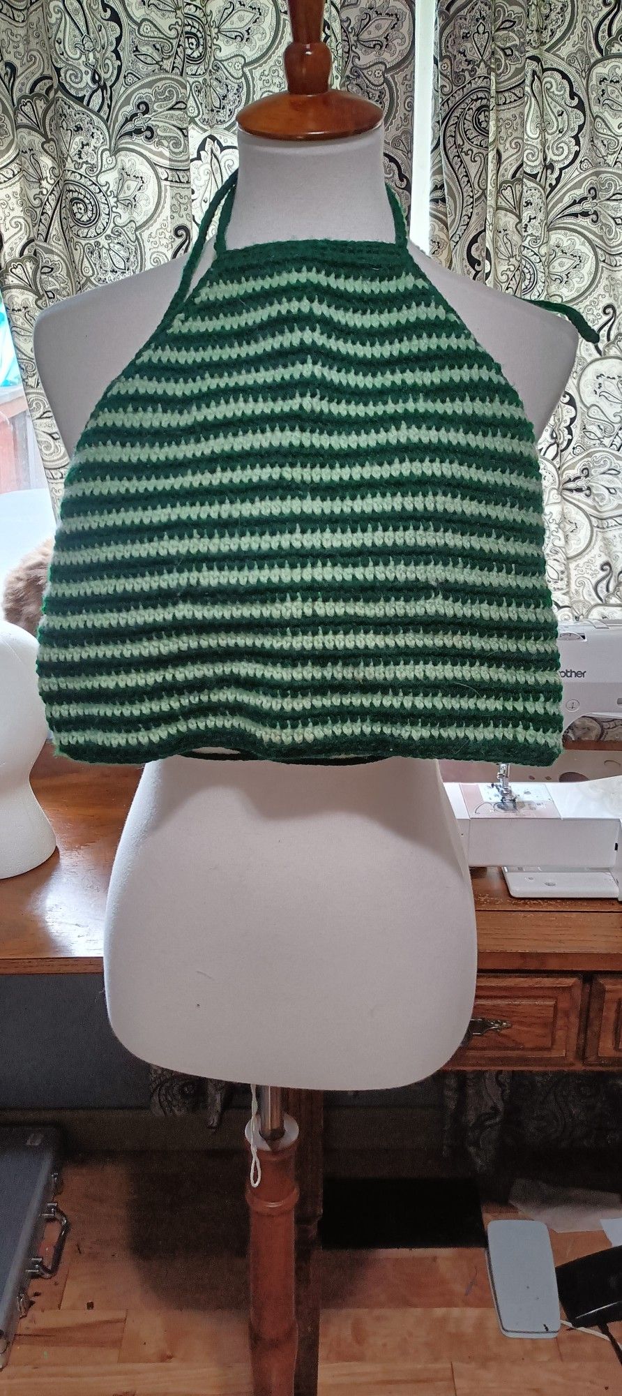 Vintage Style Crochet Lined Halter Top Green Small-large