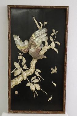 Large Antique Asian Wall Panel With Mother Of Pearl 