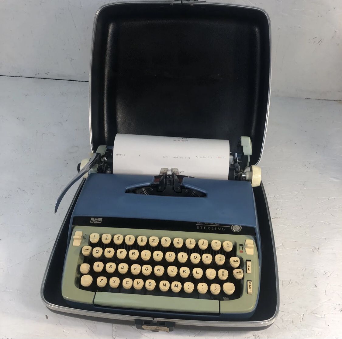 Vintage Smith Corona Sterling Typewriter Blue With Case Tested Working.