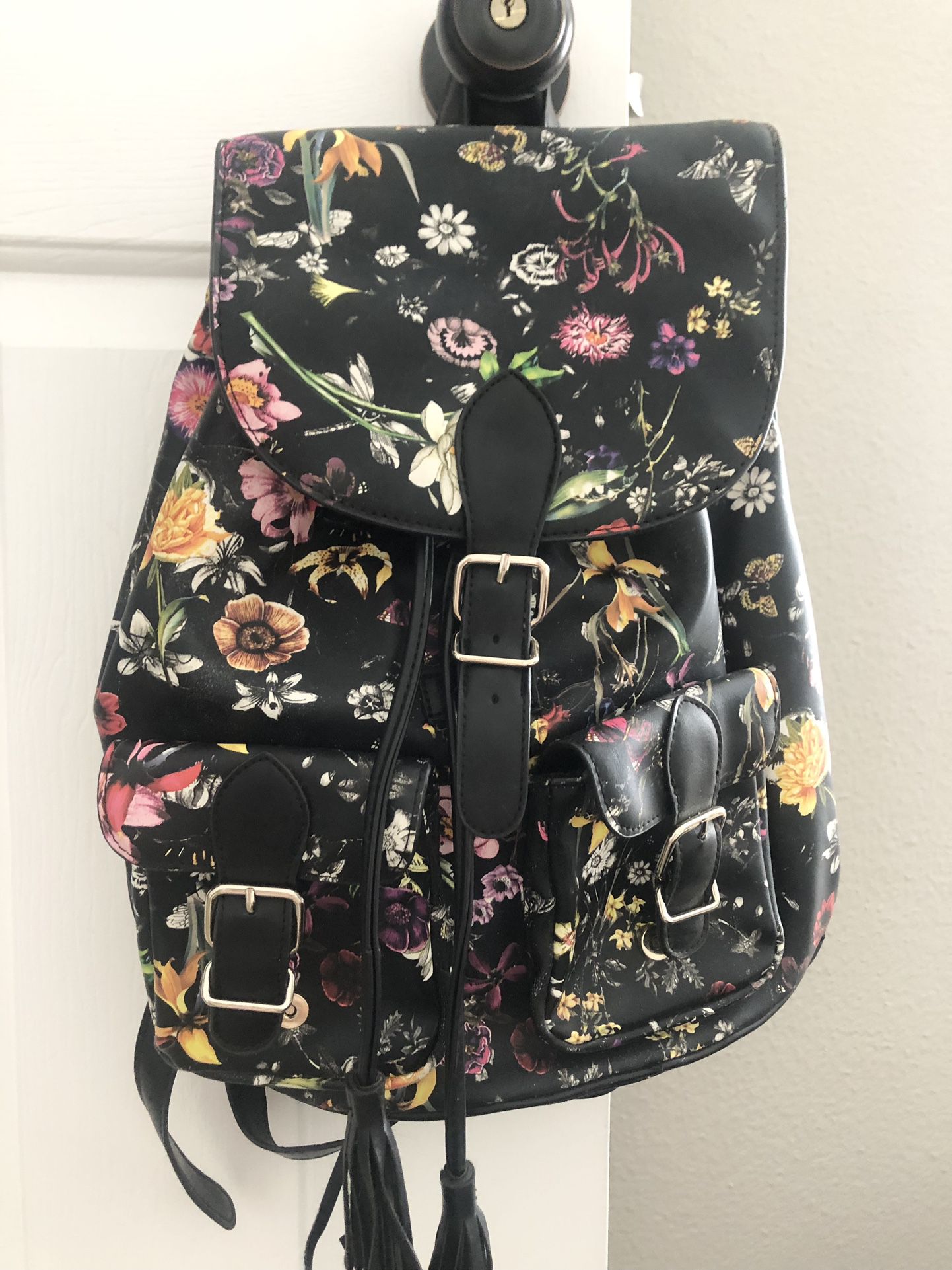 Black Vintage Floral Backpack