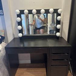 Makeup Vanity W LED lights Table Drawers
