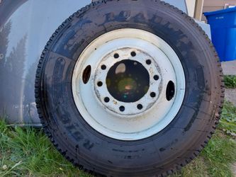 New tire with wheel for semi truck.