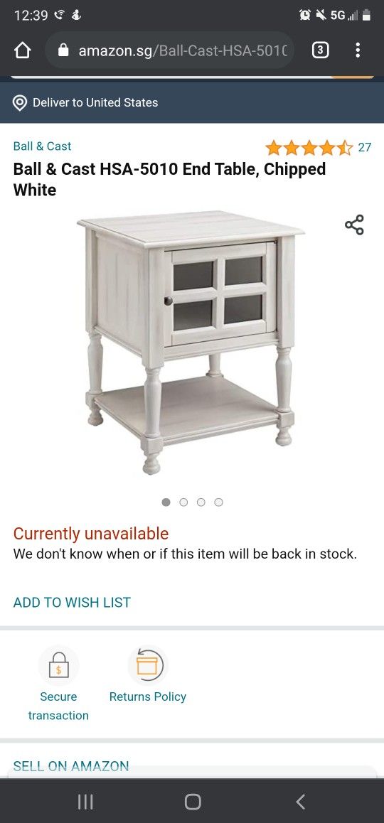 Ball & Cast HSA-5010 End Table, Chipped White