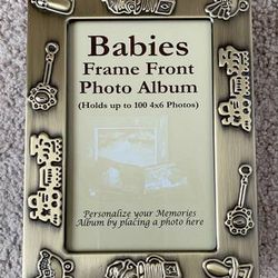 Baby Photo Album With Brass-Frame Front, Up To 100 4x6 Photos