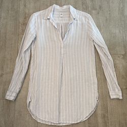 GAP Women’s Tunic 100% Linen Pale Blue & White Vertical Stripe Size XS