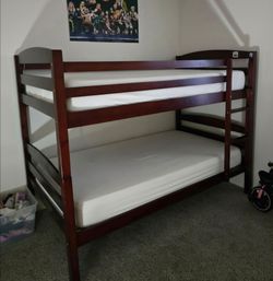 Wood Bunk Bed with Mattresses and Dressers