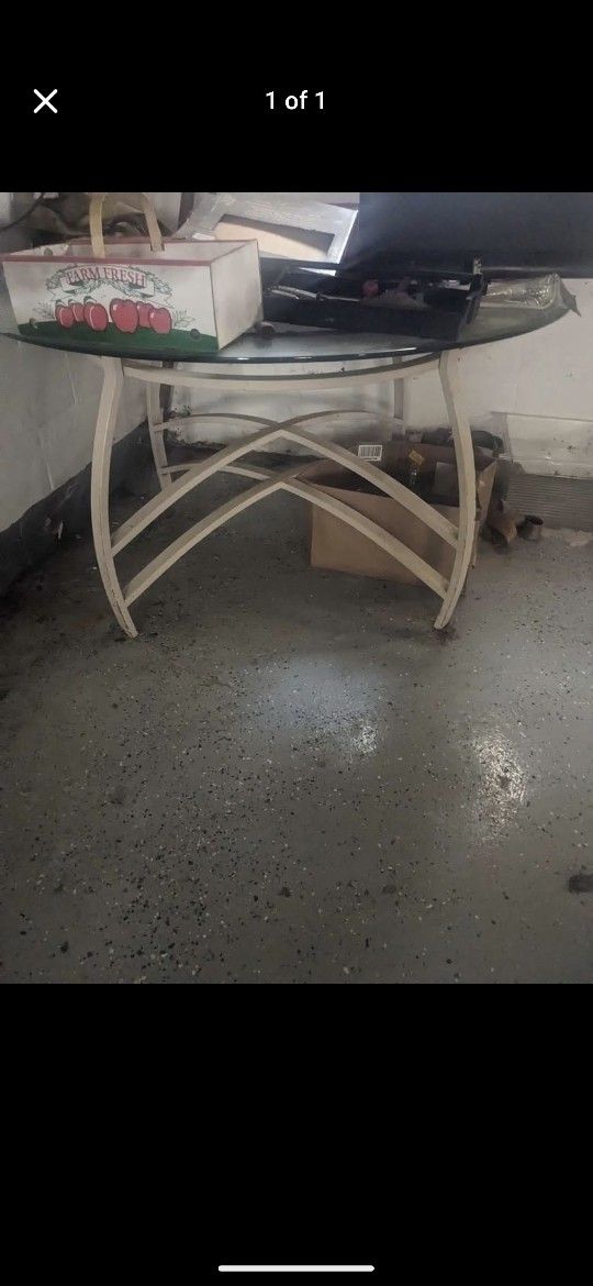 Large Glass Top Table With Metal Base