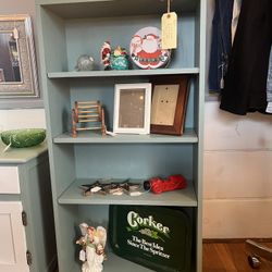 Vintage Chic Solid Wood Refurbished Blue/green Bookshelf 