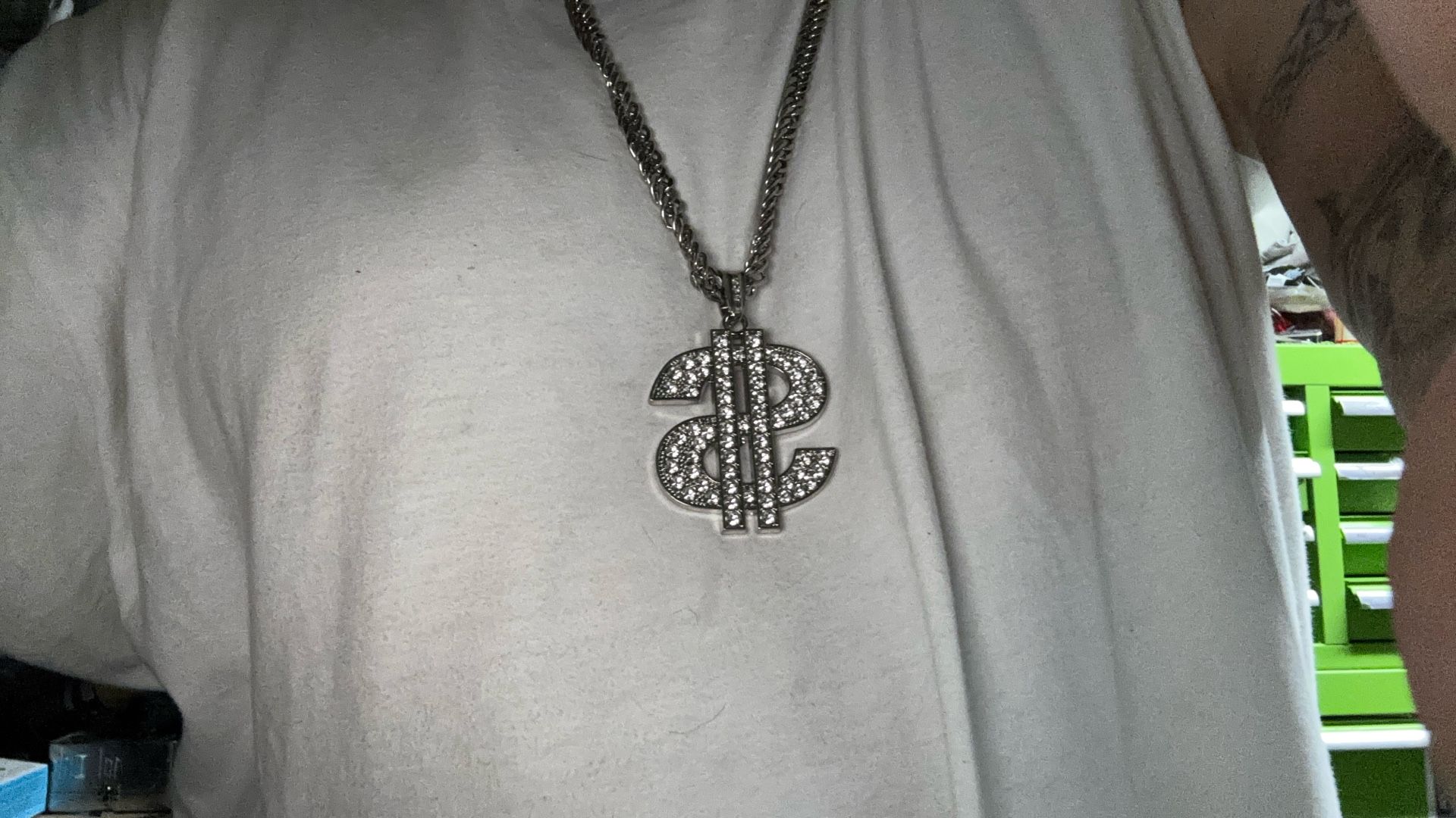 Silver money sign with diamonds and chains If Do