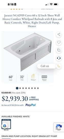 Jacuzzi Centra Whirlpool Bathtub NIB