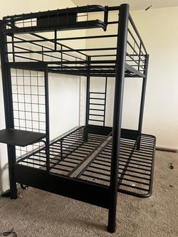 Black Metal Bunk Bed with Desk