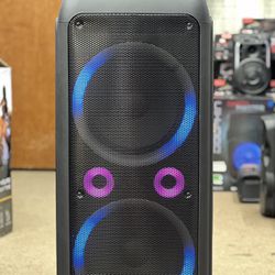 Rechargeable Party Speaker with Dual 12" Woofers and 2 Wireless Mic FREE