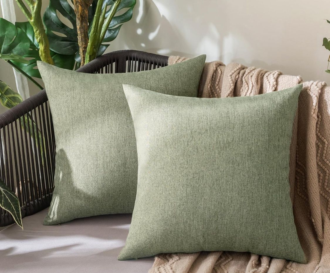 MIULEE Pack of 2 Decorative Outdoor Solid Waterproof Throw Pillow Covers Faux Linen Garden Farmhouse Cushion Cases for Patio Tent Balcony Couch Sofa 1