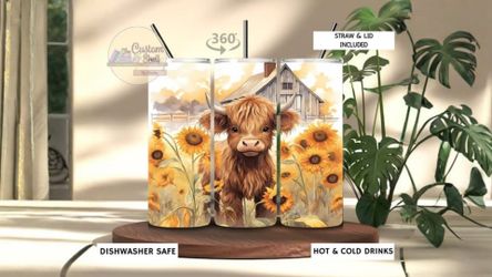 Highland Cow 20 Oz Stainless Steel Tumbler (READ DESCRIPTION)