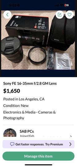 Sony FE 16-35mm f/2.8 GM Lens