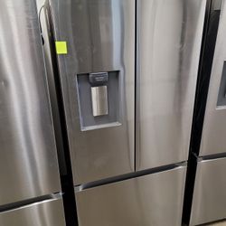 New Samsung 40" Wide Apartment Size Stainless Steel French Door Refrigerator With Water And Ice 