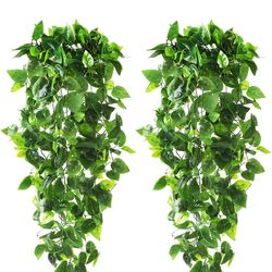 CEWOR 2pcs Fake Hanging Plants 3.6ft Fake Ivy Vine Artificial Ivy Leaves for Wedding Wall House Room Patio Indoor Outdoor Home Shelf Office Decor (No 