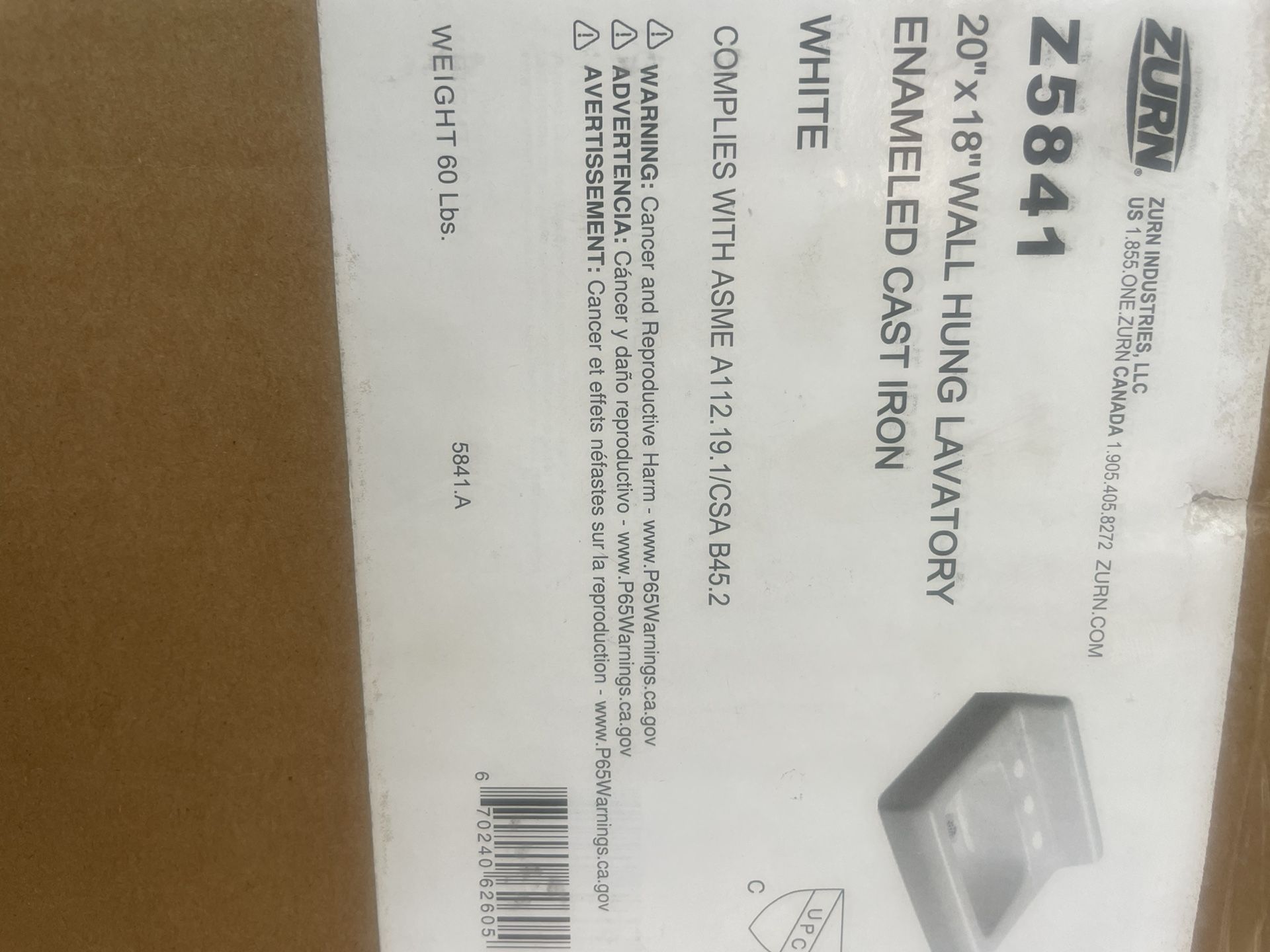 Zurn Wall Hung Cast Iron Enameled Lavatory Sink