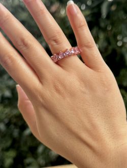 Rose Gold Pink Color Heart Chaint Ring CZ Paved Cute Lovely Hearts Rings For Women Finger Jewelry
