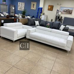 New White Sofa Loveseat Couch 2 Pieces 