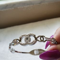 Stainless Steel CC Bangle Bracelet 