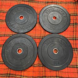 BUMPER PLATES : (FOUR)   10 POUND OLYMPIC PLATES