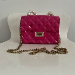 Chic Pink Quilted Handbag With Gold Chain