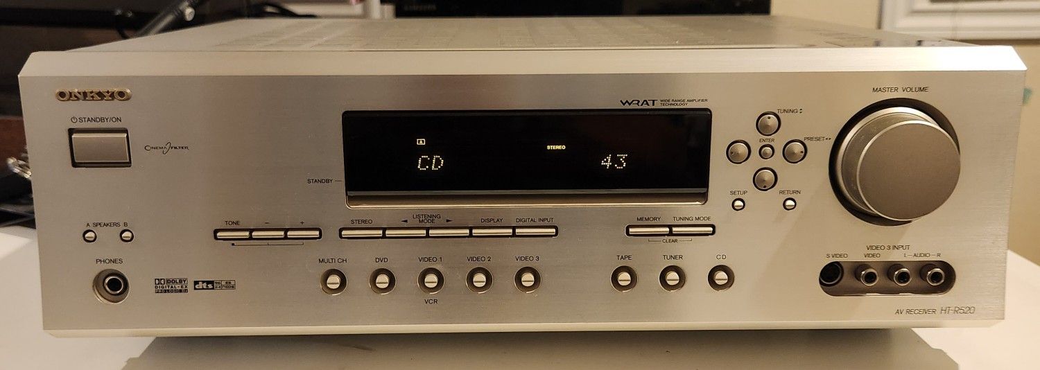 ONKYO 6.1 CHANNEL AUDIO / VIDEO RECEIVER, MODEL HT-R520 polished silver
