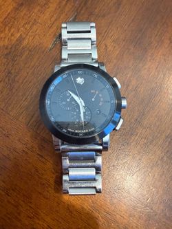 Movado Museum Sport Watch With 44mm NavyBlue Chronograph Face & Silver Bracelet