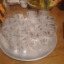 Vintage Libbey Frosted Glasses Silver Wheat