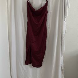 Burgundy Strap, Satin Midi Dress