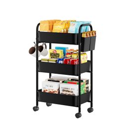 Rolling Storage Cart with Wheel, 2-Tiers Rolling Utility Cart Storage Organizer Cart Shelves, Heavy Duty storage Trolley with Lockable Wheels for Bath