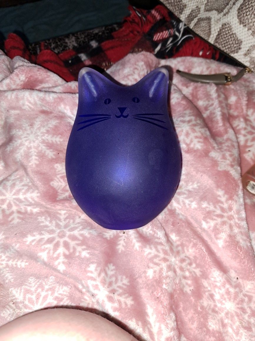 Vintage Blue Glass Cat Lamp Signed By Artist
