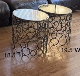 - Gold End Table with Marble Top - Round Accent Table - Gold and Marble Metal Side Table - End Table (glass Mirror /Gold) 2 Pack