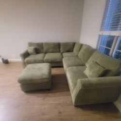 99x99 Sage Sectional Couch With Ottoman / Free Delivery 