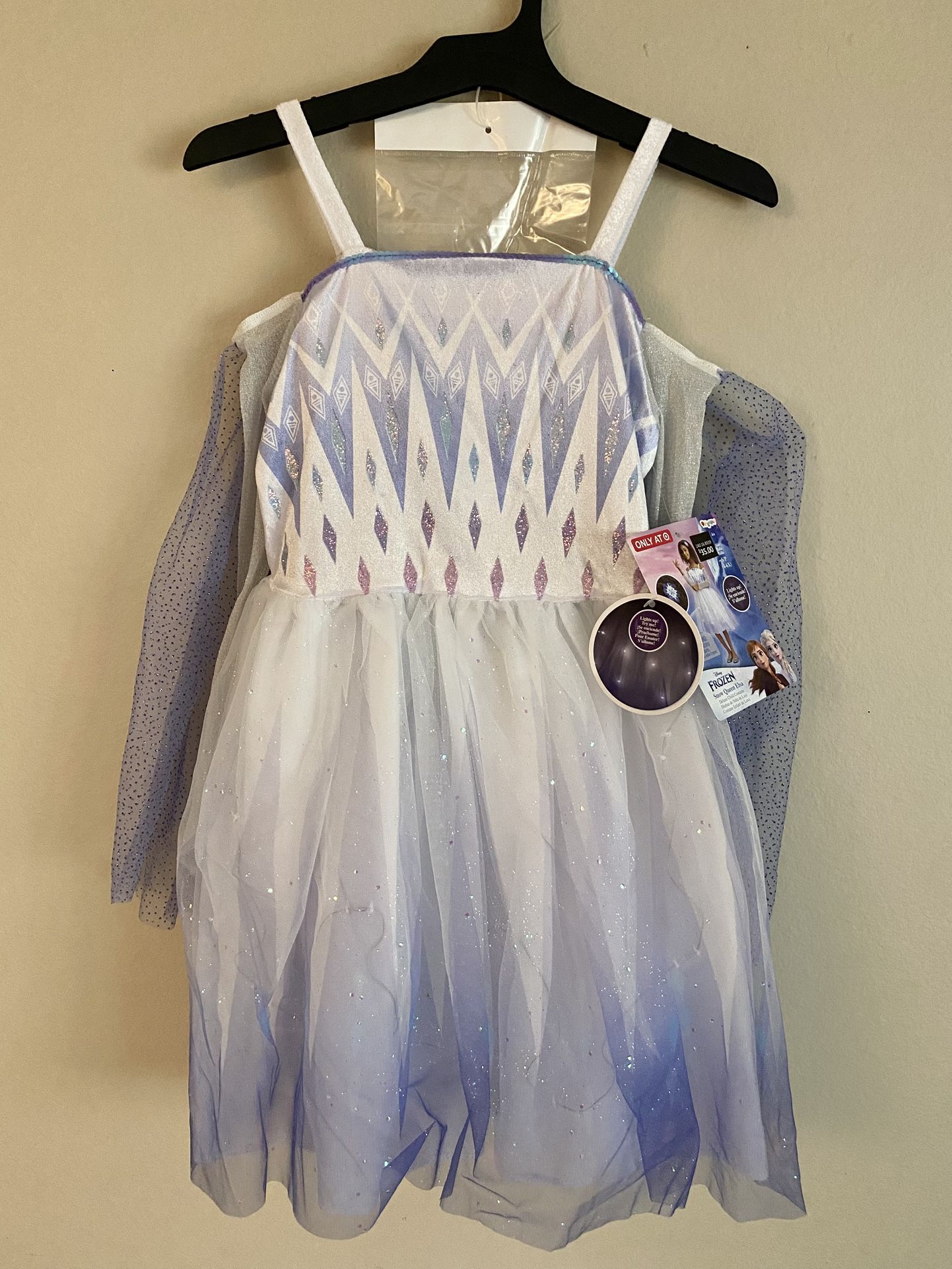 New! Disney Elsa Light Up Deluxe Costume w/ Hair Clip