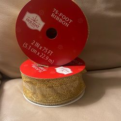 Sheer Glitter Christmas Ribbon, Gold, 2" x 75', by Holiday Time