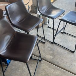 Four Chairs Counter Height Brown Modern Leather