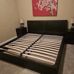 Bedroom Set King Nightstands Lamps Mirror Painting 
